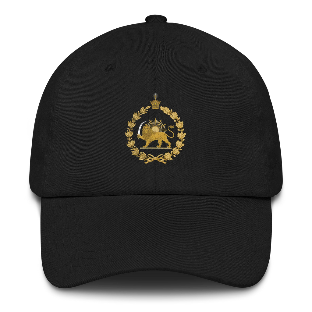 Lion & Sun Hat in Black – Persian heritage dad cap, front view