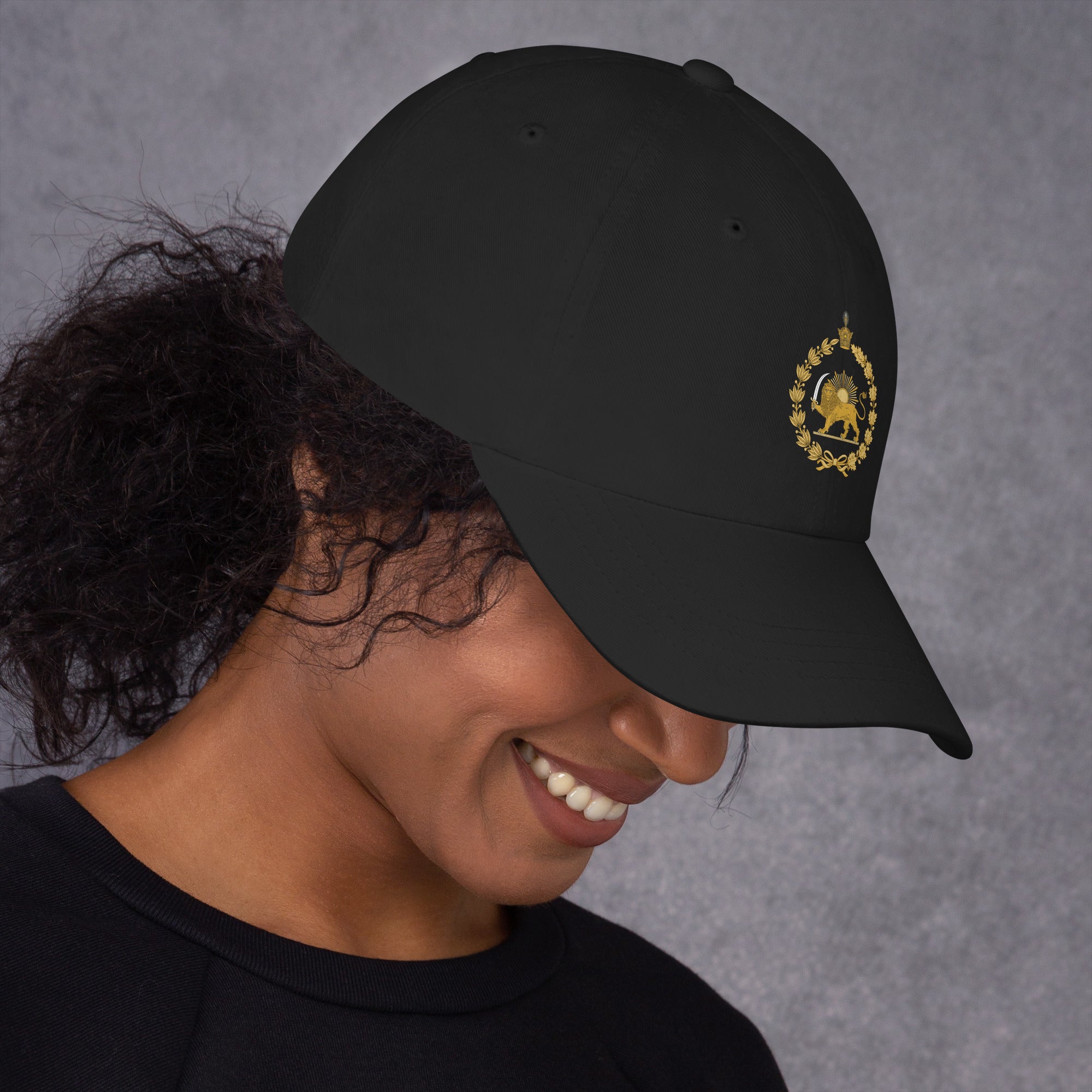 Lion & Sun Hat in Black – right side profile view