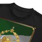 Javid Shah Lion & Sun Dark Edition T-Shirt – close-up of Lion & Sun print detail