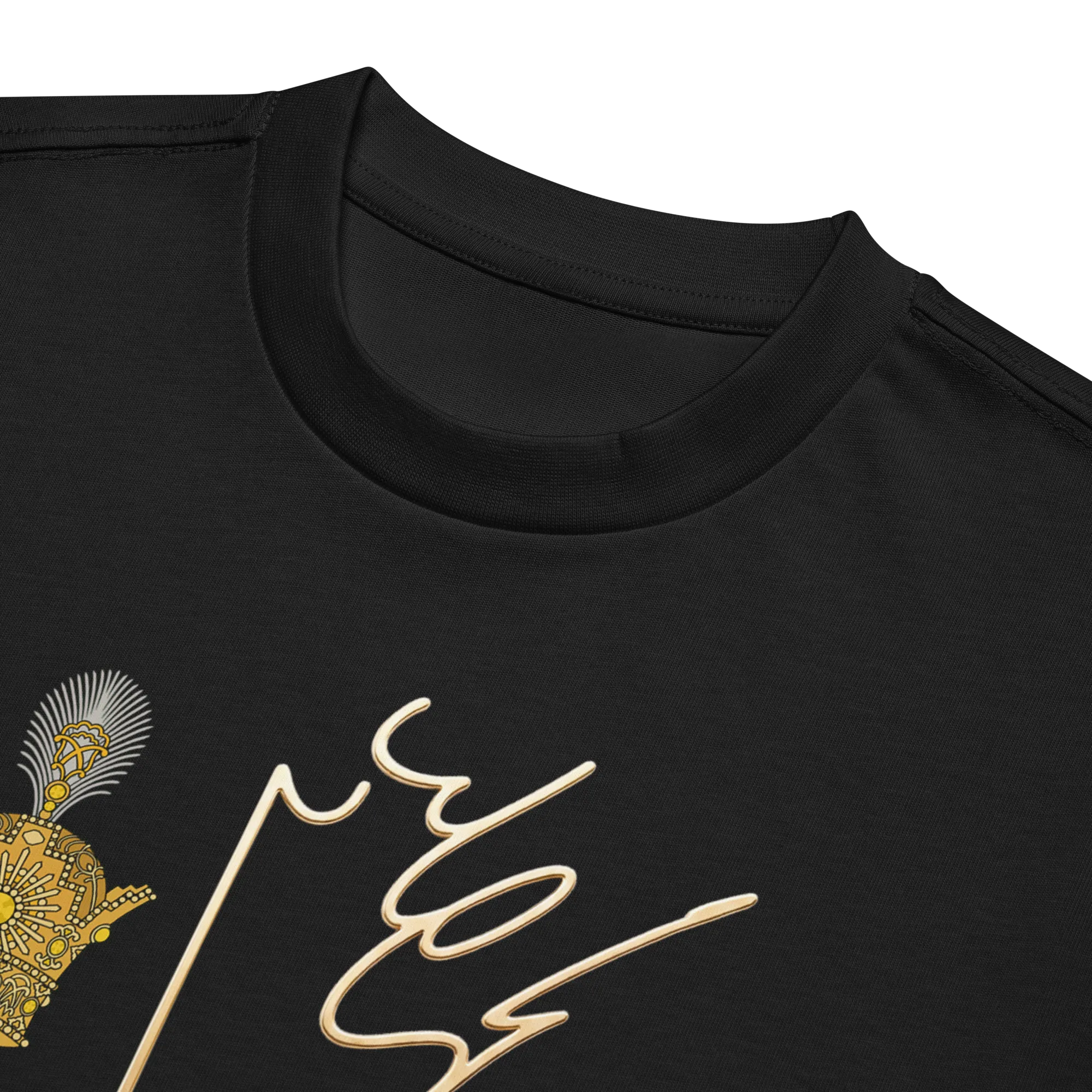 Aryamehr Signature T-Shirt by Javid Shah – close-up of Aryamehr design