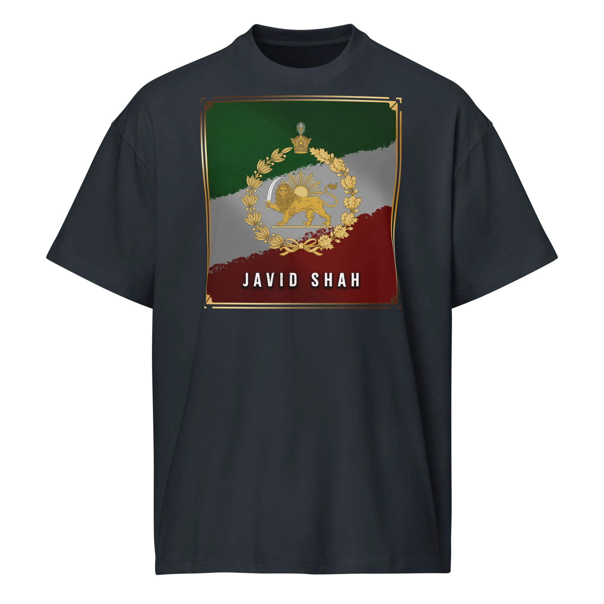 Javid Shah Lion & Sun Dark Edition T-Shirt in Navy Blazer – front view