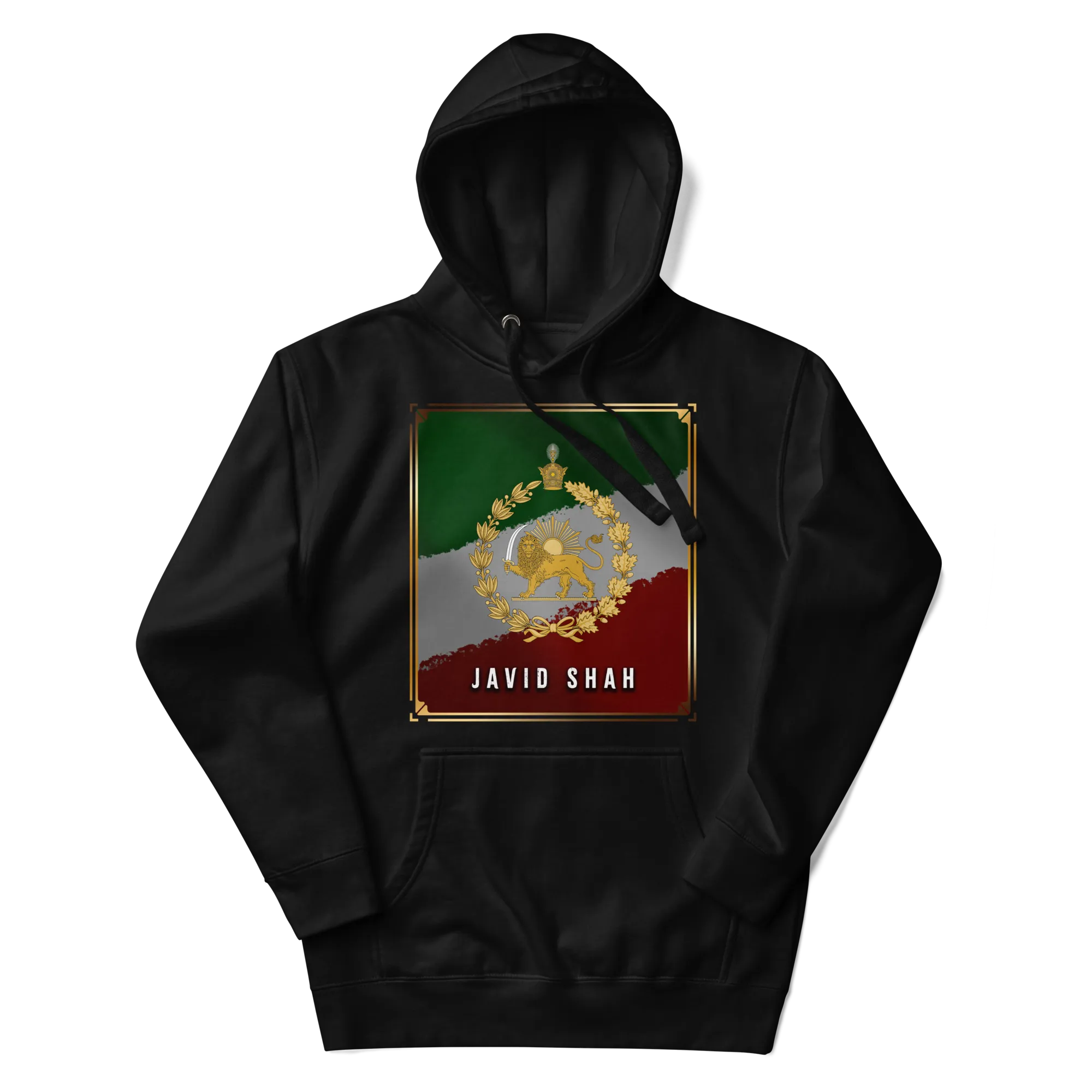 Javid Shah Lion & Sun Dark Edition Hoodie in Black – alternate front view