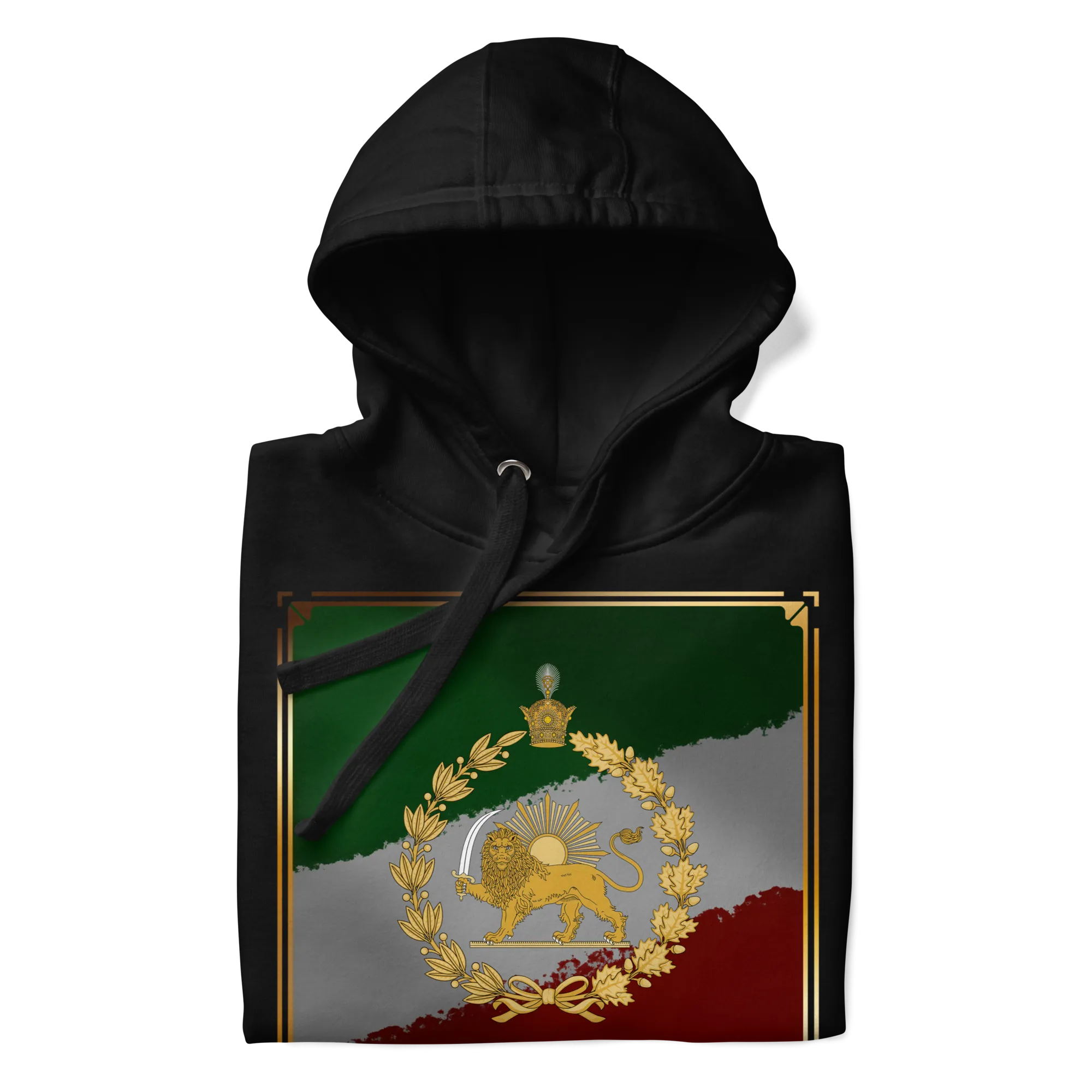 Javid Shah Lion & Sun Dark Edition Hoodie in Black – detail front view