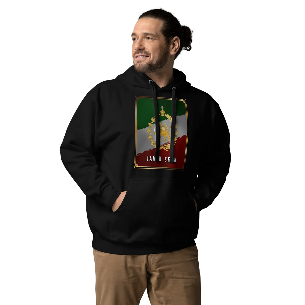 Javid Shah Lion & Sun Dark Edition Hoodie in Black – close-up front view
