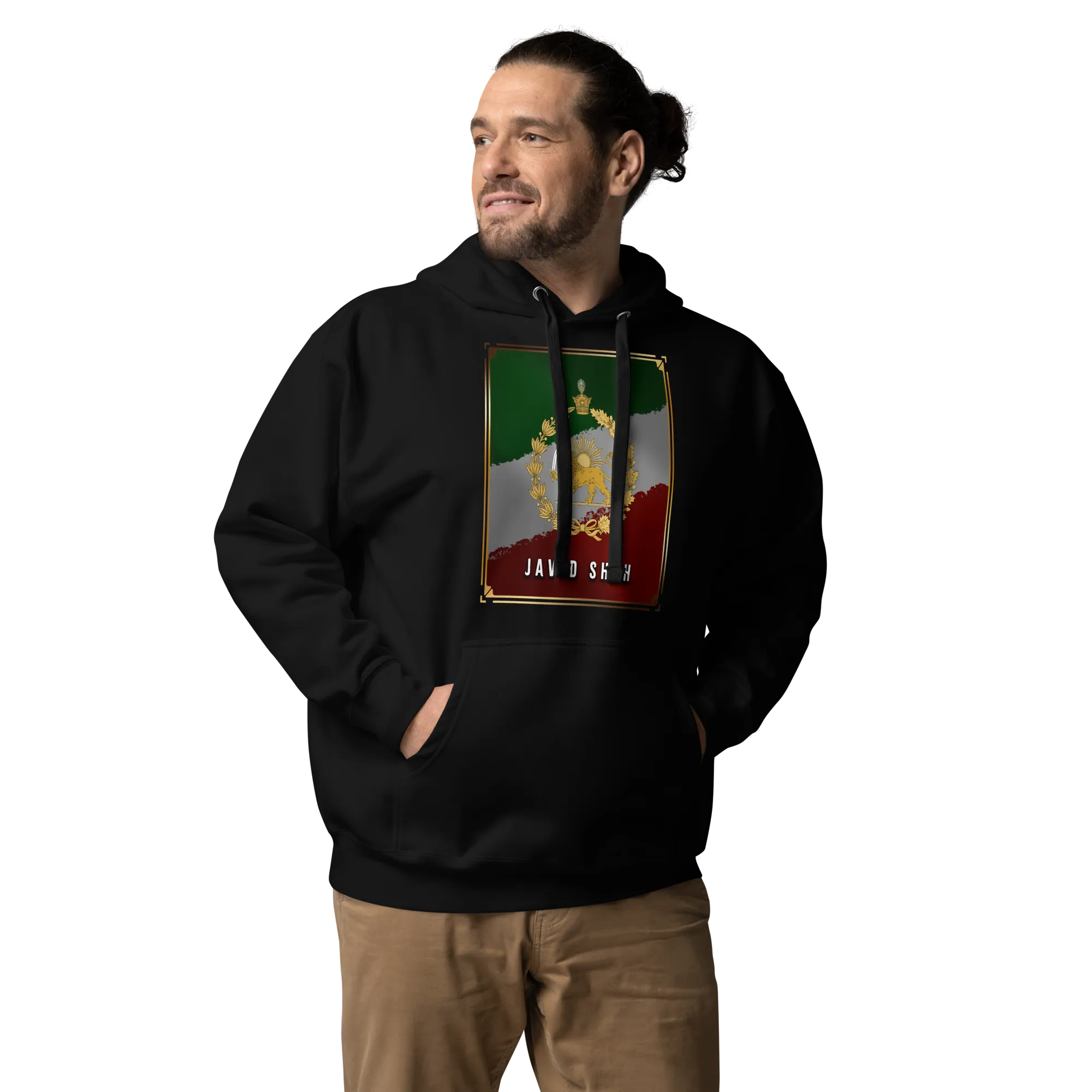 Javid Shah Lion & Sun Dark Edition Hoodie in Black – close-up front view
