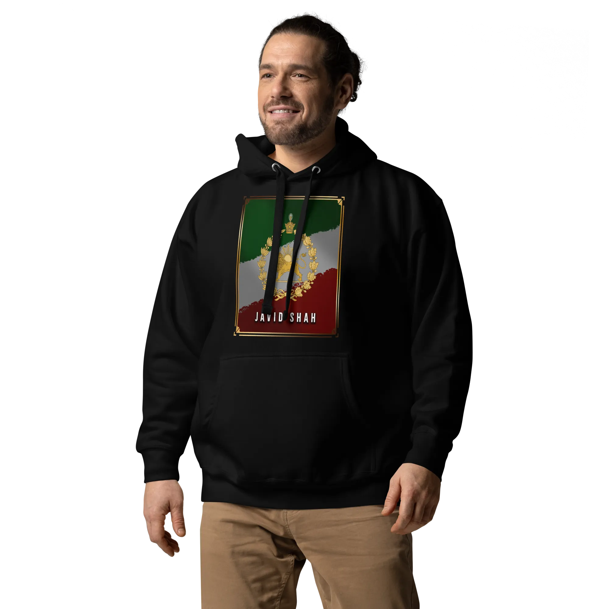 Javid Shah Lion & Sun Dark Edition Hoodie in Black – left angle view
