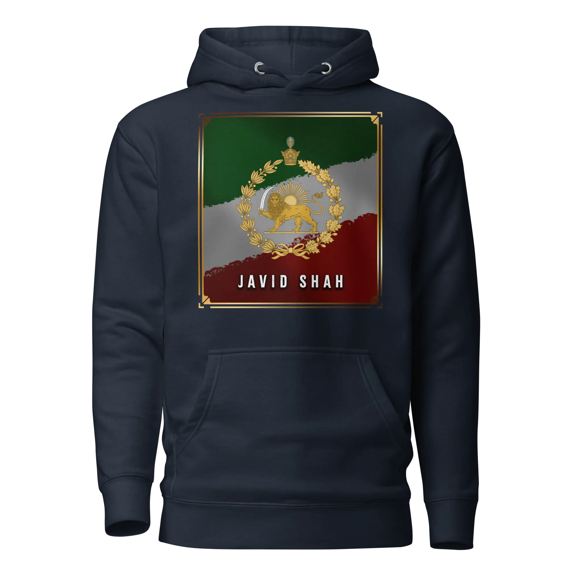Javid Shah Lion & Sun Dark Edition Hoodie in Navy Blazer – front view
