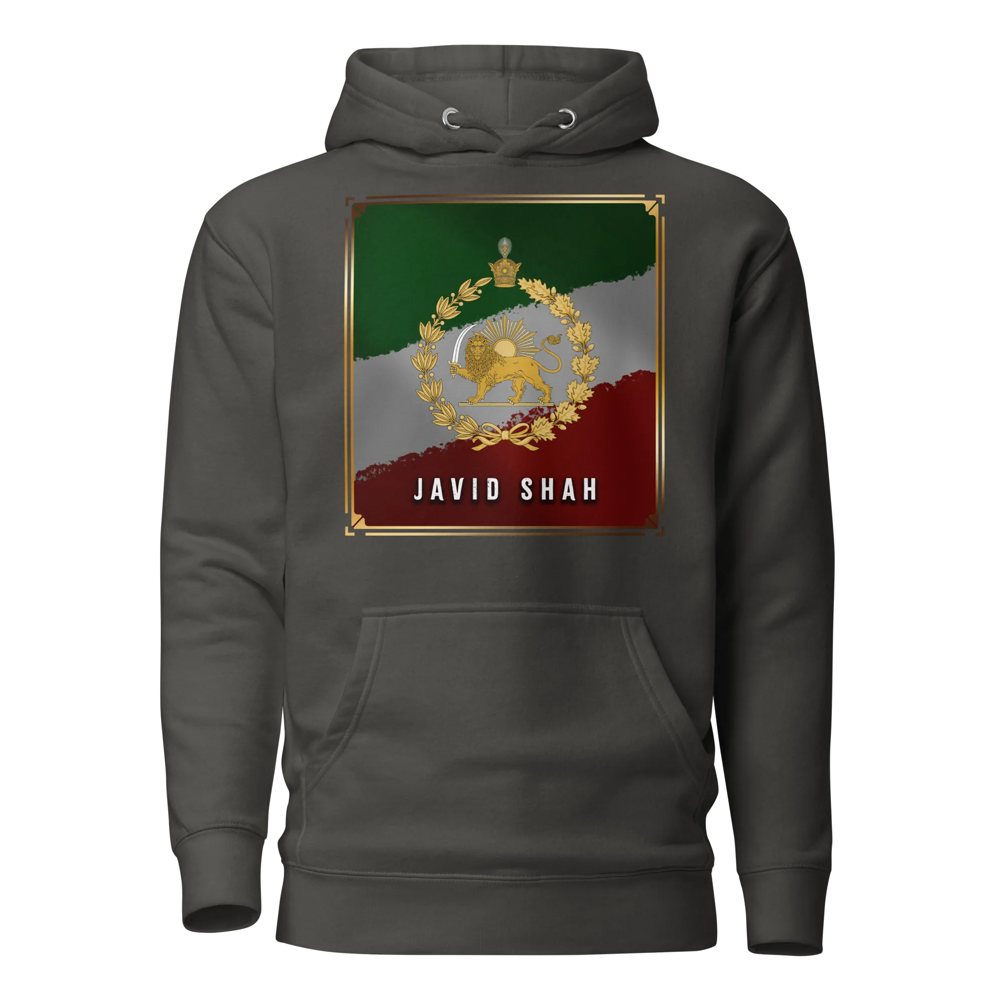Javid Shah Lion & Sun Dark Edition Hoodie in Vintage Black – front view