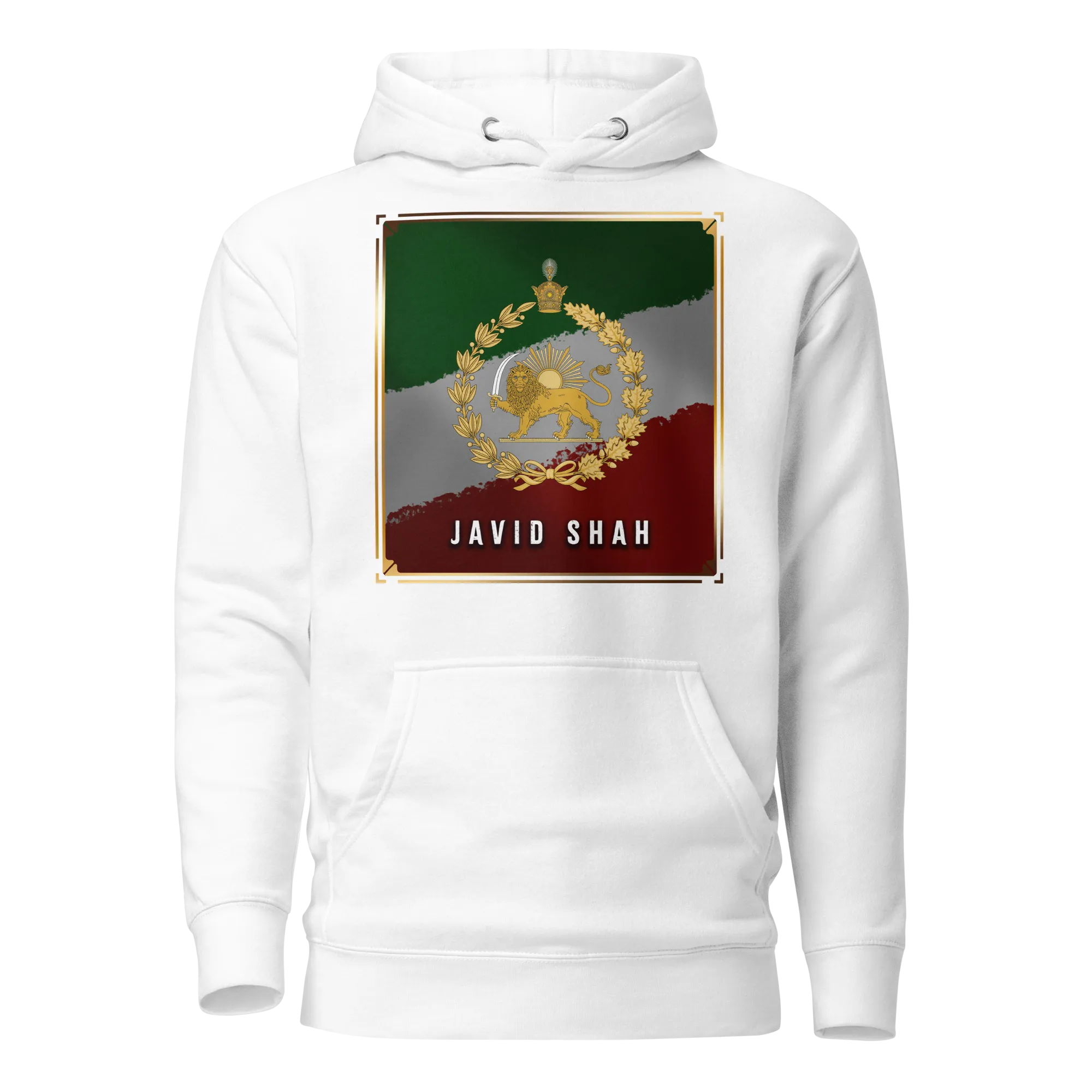 Javid Shah Lion & Sun Dark Edition Hoodie in White – front view